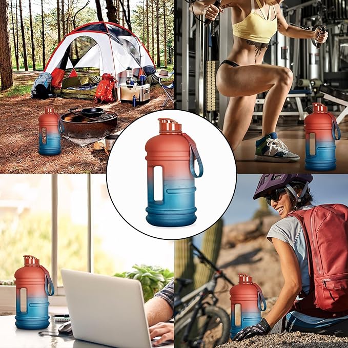 TOOFEEL 2.2 Litre / 74oz Athletic Water Bottle with Frosted Handle for Camping - Bike Bottle - Water Jugs For Drinking - Reusable Water Bottles - Dawn Colored Webbing Gradient Color Water Jug