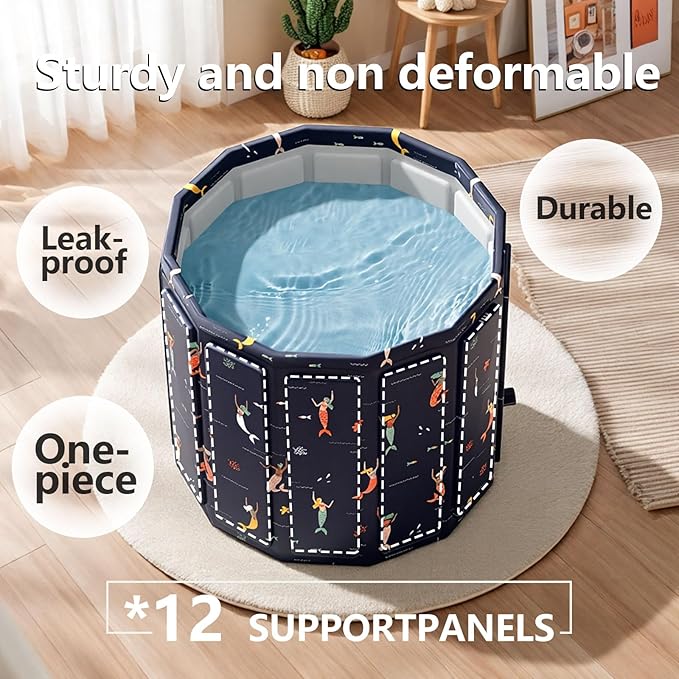 Portable Bathtub for Adult, Foldable Soaking Bathtub for Hot SPA&Ice Bath, Foldable Small Bathtub collapsible bathtub for Bathing, 6-layer Insulated portable tub,Space-saving (Blue Fish 25.9X31.5 IN)