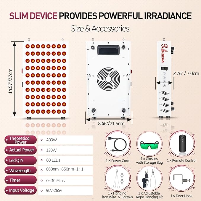 Red Light Therapy for Body Face 80 LEDs, Red Light 660nm & 850nm Near Infrared Light Therapy Device Panel, Dual Chips with Timer & Controller