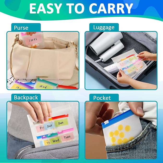 MARFOREVER 25 Pcs Pill Pouch Small Pill Bags Reusable Medicine Organizer Travel Pill Container Storage Pill Case with Slide Lock 14 Pcs Plastic Medicine Bags 10 Pcs Sheets Labels and A Marker