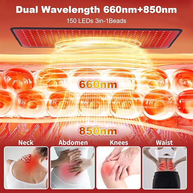 Red Light Therapy Pad for Body, 24"x12" 660nm & 850nm Near-Infrared Device for Home Use with Timer, 3 Modes & 5 Brightness Levels for Back, Waist, Shoulder & Joints Alleviate Discomfort 35W