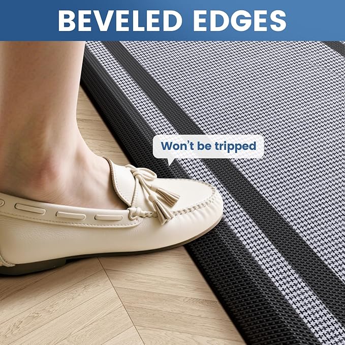 KitchenClouds [2 PCS] Kitchen Rugs Cushioned Anti-Fatigue Kitchen Mats for Floor Waterproof Kitchen Rug Set Non-Slip Comfort Standing Mat for Office, Sink, Laundry 20"×30"+20"×60",Black