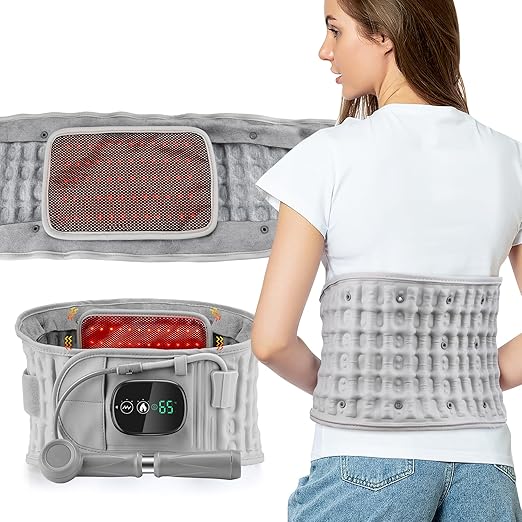 Decompression Back Brace with Red Light Therapy & Heat - 3-in-1 Lumbar Support Belt for Pain Relief, Adjustable Spinal Traction Device with Vibration Massage, Cordless Heating Pad for Men & Women