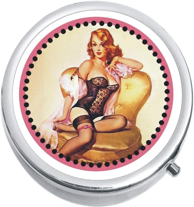 NewCharms Pin Up Girl Medicine Vitamin Compact Pill Box - 3 Compartments