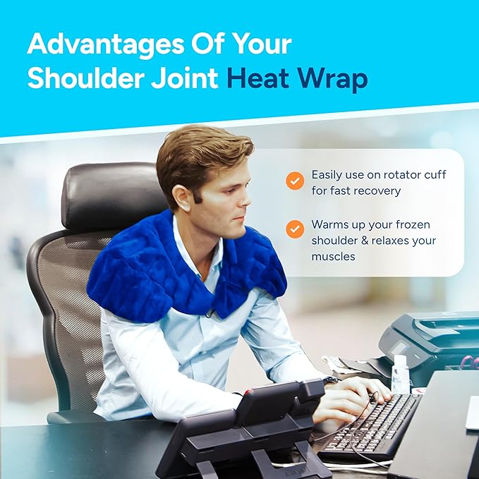 SunnyBay Heated Shoulder Wrap, Weighted Microwave Heating Pad for Neck and Shoulder Injury, Full Coverage Moist Hot Pack for Rotator Cuff Pain Relief, Elastic Fastening, Royal Blue
