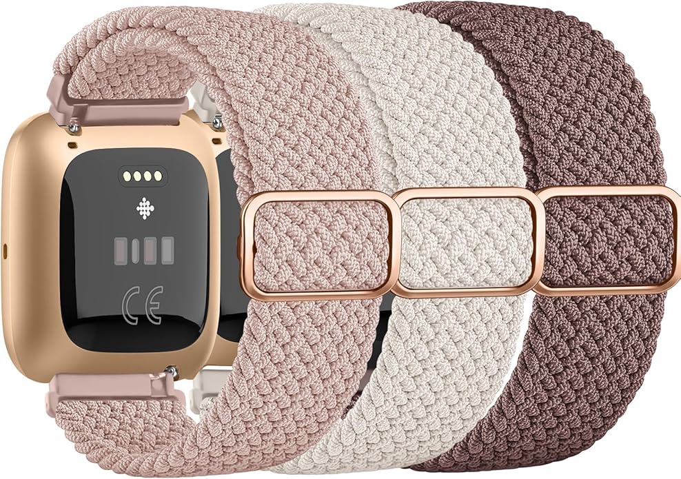 Tobfit Elastic Bands Compatible with Fitbit Versa 2 Watch Bands Women Men, Soft Adjustable Stretchy Loop Nylon Stylish Replacement Wristbands for Fitbit Versa 2 / Versa/Lite/SE (3 Pack)