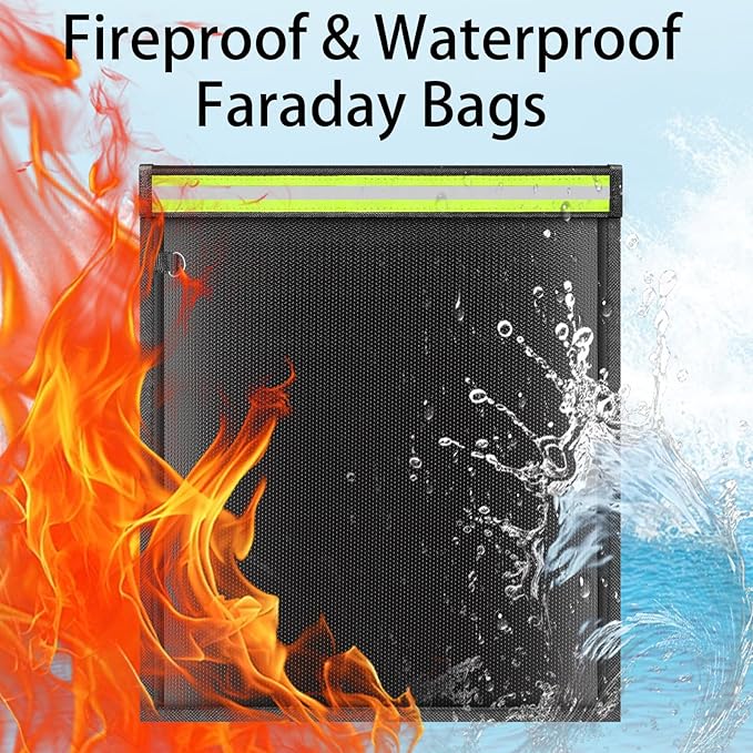 yaokvide Large Faraday Bags with Reflective Strip - 5 Pack Faraday Cages for Laptops & Tablets & Phones & Car Keys, Faraday Key Fob Protector, Fireproof & Waterproof Anti-theft Signal Blocking Pouch