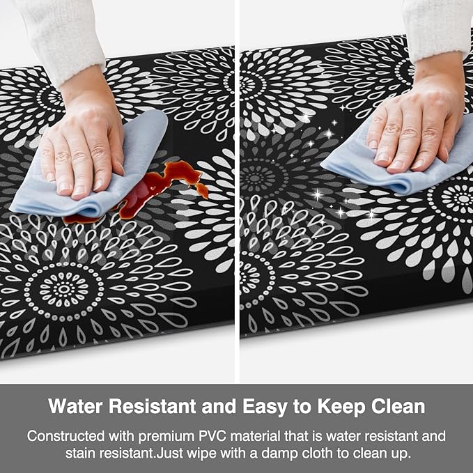 LuxStep Kitchen Mats for Floor,0.47 inch Thicker Cushioned Rug Anti-Fatigue Mats for Kitchen Decor Accessories,Waterproof Non-Slip Mats and Rugs Set for Office,Laundry 17.3"×29"+17.3"×47",Black