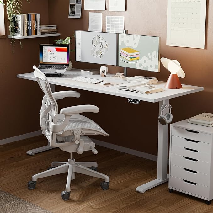 Agilestic Electric Standing Desk, 71 x 24 Inches Height Adjustable Desk, Sit Stand up for Work Office Home, Ergonomic Rising Computer Table with Memory Preset, White