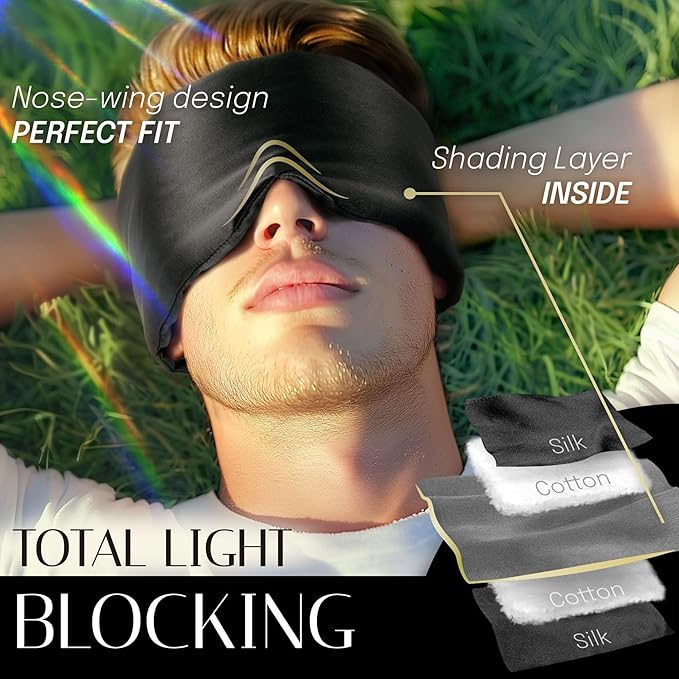 Silk Eye Mask for Sleeping 2 Pack, 100% Natural Silk Sleep Masks for Women Men, Soft Pressureless Cooling Blackout Satin Eye Mask Fits All Heads with Adjustable Strap for Home & Travel
