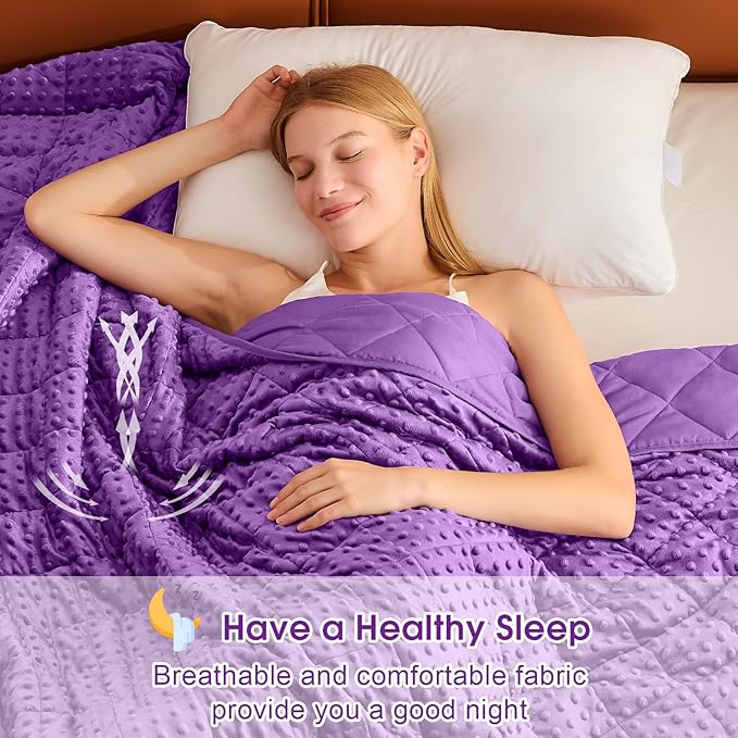 Purple Weighted Blanket for Adults 20lbs, 48"x72", Twin Full Size Cooling Minky Heavy Throw Blanket for 130-220lbs, Soft Winter Thick Big Blankets Weighted Comforter Gift for Sleeping