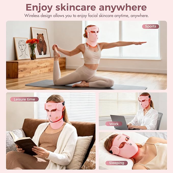 4D Red Light Therapy for Face with 400 LEDs,8+1 Color Light Therapy Mask for 4 Modes, 850nm Near Infrared Red Light Mask, 4000mAh Portable Rechargeable Led Face Mask Remote Control for Home & Travel