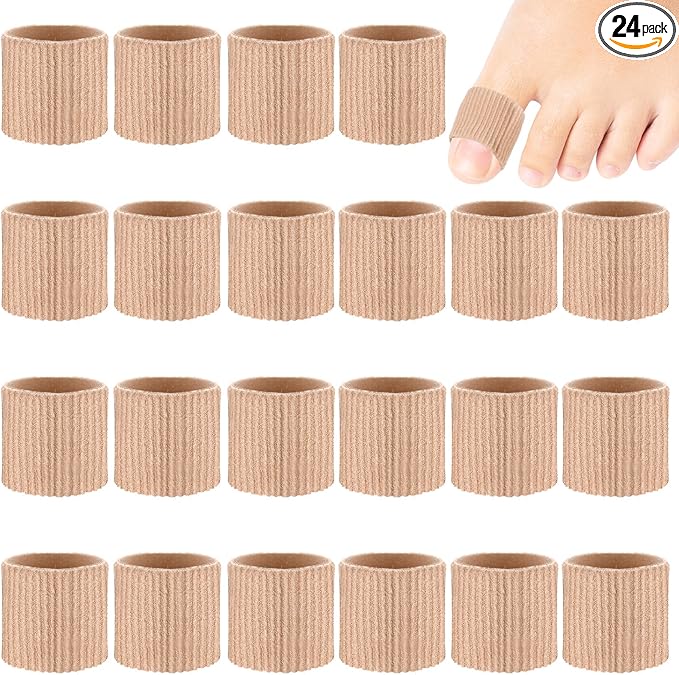 Blulu 24 Pieces Toe Tubes 0.98 Inches Cushion Tube Corn Pads for Toes Sleeves Soft Gel Protectors for Cushions Corns Blisters Calluses 3 Size(Skin Color,Large Size)