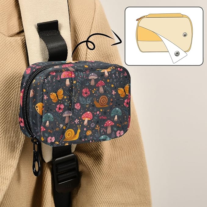 Pill Box Snail Mushroom Palm Leaves 7 Day Pill Case Travel Pill Organizer Bag with Zipper Portable Weekly Vitamin Medicine Supplement Holder Pouch Bag