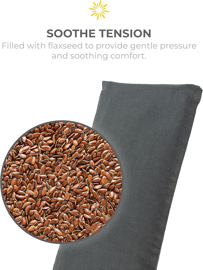 Sunshine Yoga 4-Pack Unscented Sateen Eye Pillows, Low-Luster, 9’’ x 4’’ Flaxseed Weighted Eye Mask for Sleeping, Hot or Cold Eye Therapy for Relaxation, Migraine, and Headache, Charcoal