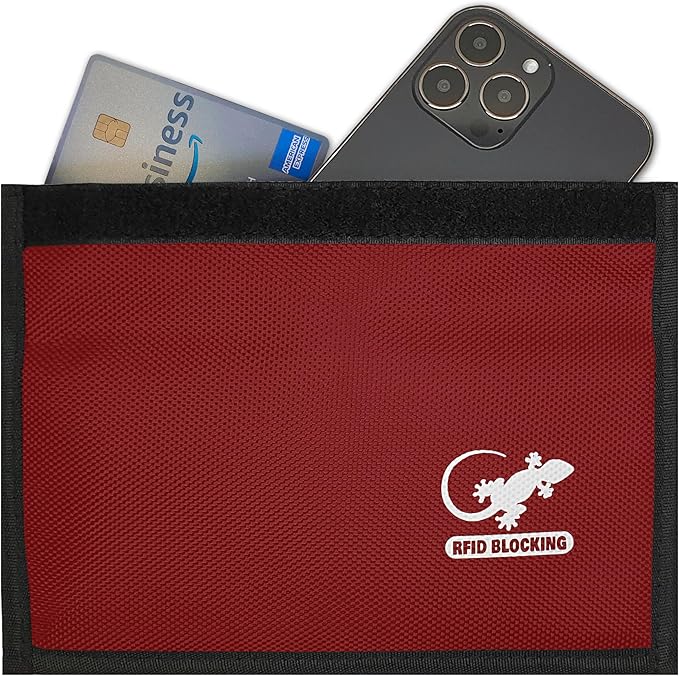 Gecko Travel Tech Faraday Bag, Anti-Tracking GPS RFID Car Key Signal Blocker Wallet Shielding Pouch Protective Case for Cell Phone Car Key FOB, Data Privacy, Electronic Device Security (RED - NYLON)