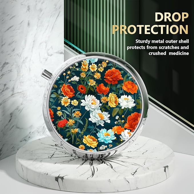 Nipichsha Pill Box, Small Pill Case for Purse & Pocket, Cute Travel Medicine Organizer, Portable Medicine Container Holder to Hold Vitamins, Medication, Fish Oil & Supplement, B01-Beautiful Flowers