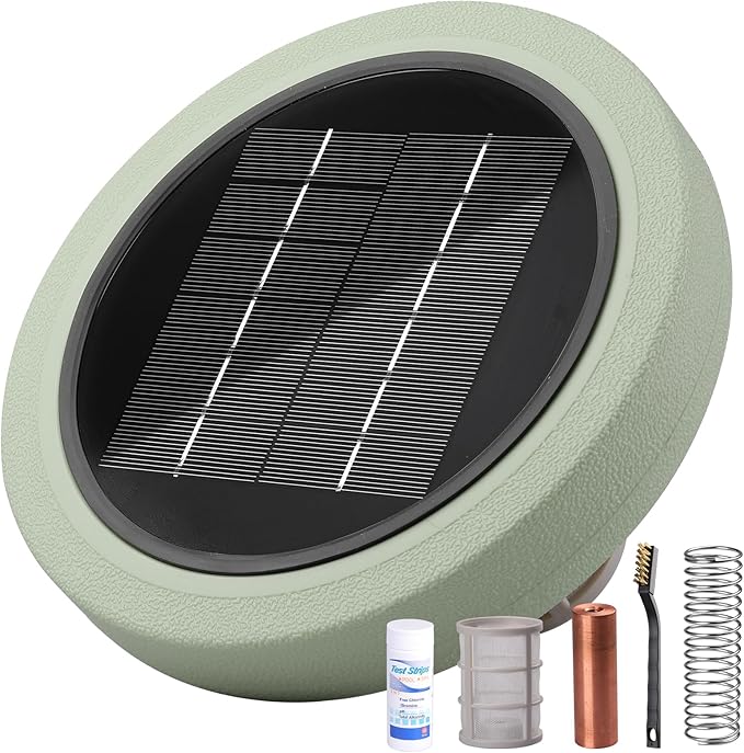 Solar Pool Ionizer for Above Ground, Floating Copper Pool Cleaner Purifier Cuts Chlorine by 85% Works for Pools Up to 40,000 Gal, Swimming Pools Water Cleaner for in-ground Pools and spas (Green)