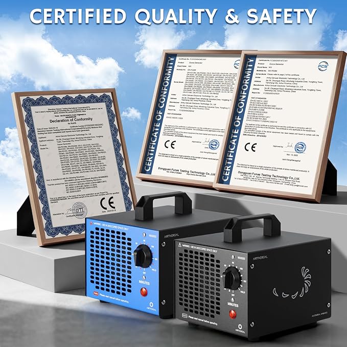 Airthereal MA5000 Commercial Ozone Generator, High Capacity Ozone Machine Odor Removal - Home Air Ionizers O3 Deodorizer for Rooms, Smoke, Cars and Pets, Eliminate Odors up to 2000sq.ft., Black