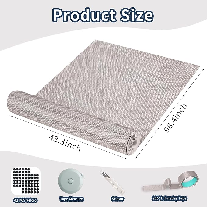 Faraday Fabric Kit 98 x 43 Fabric with 236" L Tape, Military Grade DIY Faraday Bags for Cell, Anti Theft Swipe Card, Anti Theft Car Protection, Home Security