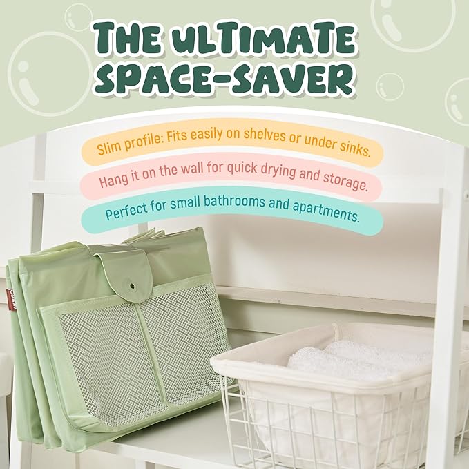Toddler Bathtub for Shower (12M-5Y) – Large Collapsible Portable Tub Converts Shower Stall to Bath – Sturdy, Non-Slip with Mesh Storage Pocket & Fast Drain for Kids & Small Bathroom