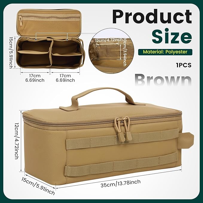 First Aid Bag Empty,Travel Bag Empty Pill Box Organizer, Portable Travel Pill Bottle Organizer for Home Outdoor Emergency Traveling(brown,13.78 x 5.91 x 4.72 in)