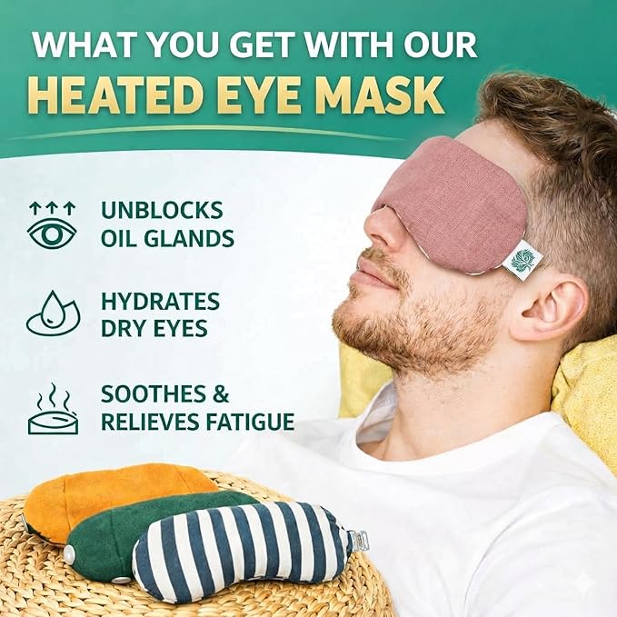Microwavable Heated Eye Mask, Warm Compress for Eyes, Moist Heat Eye Compress for Dry Eyes | Eye Steam Mask, Hot Compress, Organic Grain, Reusable(Green)