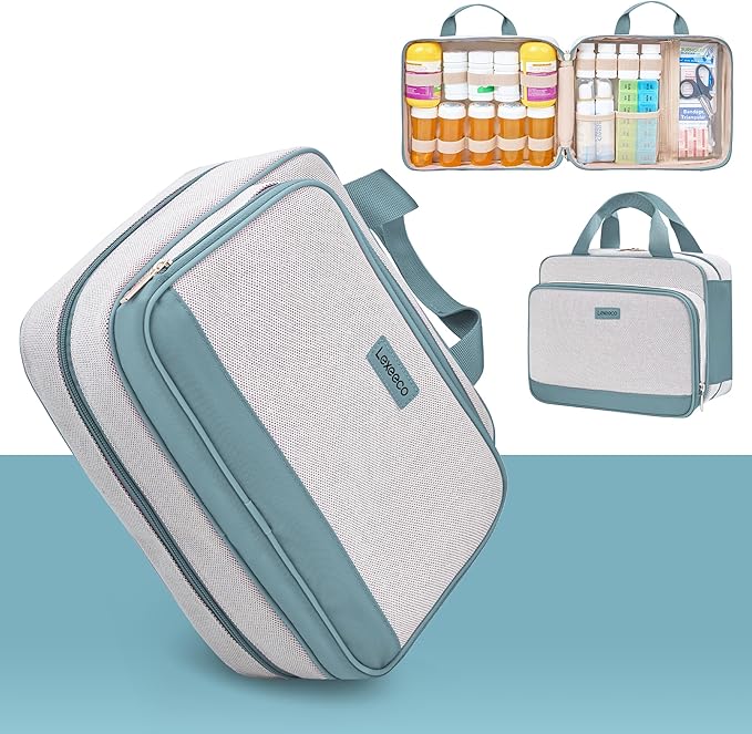 Travel Medicine Organizer Bag, Pill Organizer Case,Carrier for Medications,Vitamins,Fish Oil and Medical Supplies Pill Bottle Organizer and Home Storage Med Bag (Teal)