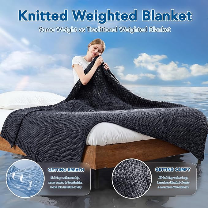Topcee Knitted Weighted Blanket - 48"x72" 15lbs Cooling Chunky Knit Heavy Blanket for Adults Cable Yarn Knit Decorative No Beads Soft, Cozy and Cooling Weighted Throw Blankets Machine Washable
