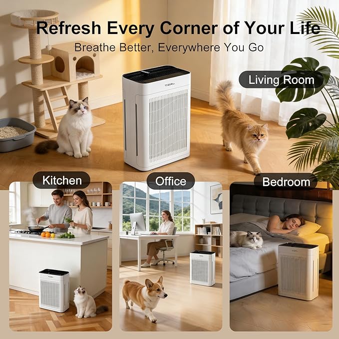 Air Purifier for Home Large Room Bedroom Up to 3000 Sq Ft with Washable Filters, H13 Hepa Double-Sided Air Filter Purifier PM 2.5 Sensor, Air Cleaner for Dust, Pets, Smoke, Pollon 22dB (White)