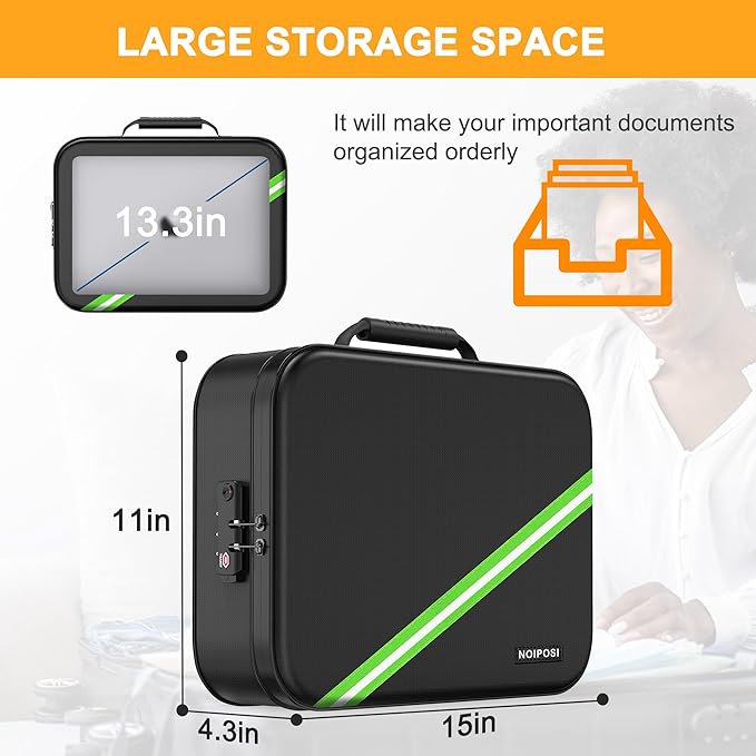 Noiposi Document Organizer with 5200℉ Heat Insulated,15.0"x11.0"x4.3" Water Resistant and Fireproof Document Box,Portable Home Travel Safe Storage Box for Important Documents,File