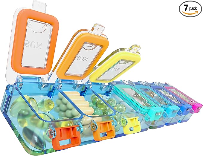 Weekly Pill Organizer 1 time a Day – Pill Box 7 Day with Enhanced Waterproof Seal, Large compartments Hold Big Vitamins & Supplements, Upgraded Locking lids, for Home & Travel use, Durable Hard case