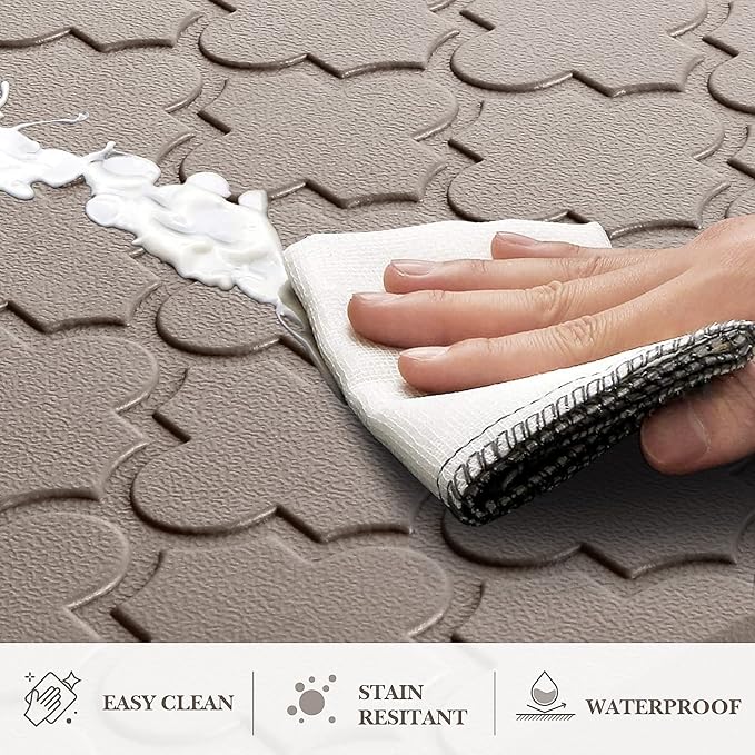 Kitchen Mat [2 PCS] Cushioned Anti-Fatigue Floor Mat Water Resistant Non-Skid Kitchen Mats and Rugs Ergonomic Comfort Foam Kitchen Rugs Standing Mat for Floor Office Sink (Khaki,20"x30"+20"x60")