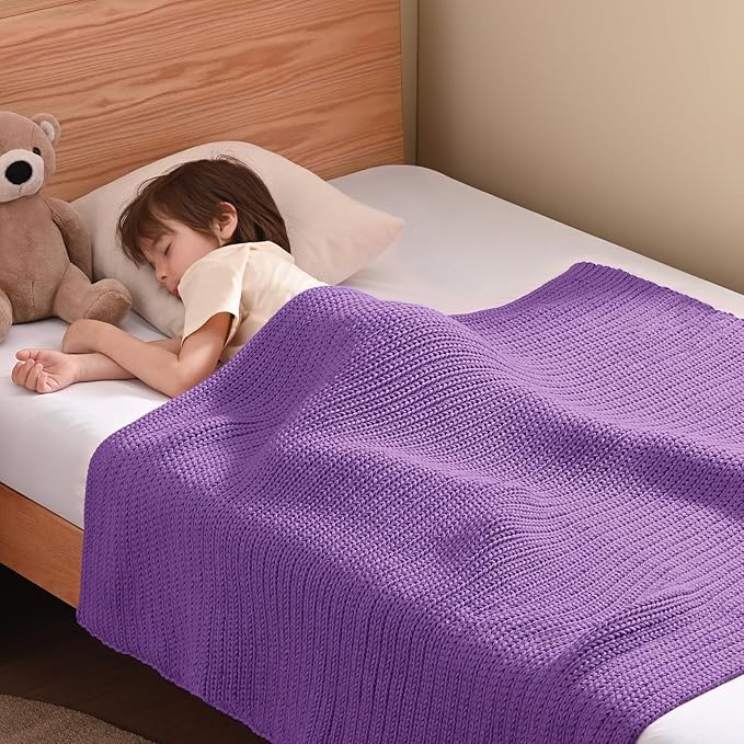 Guohaoi Knitted Weighted Blanket Kids (Purple 50"x60" 5lbs) No Beads Cooling Heavy Blanket, Home Decor Breathable Chunky Knit Throw Blanket for All-Season Use