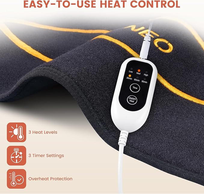 RENEO Electric Heating Pad for Knee Relief, Auto Shut-Off Wearable Knee Wrap, Elbow Heated Brace with Support, Discomfort Relief Gifts for Elders, 3 Heat Levels, Black