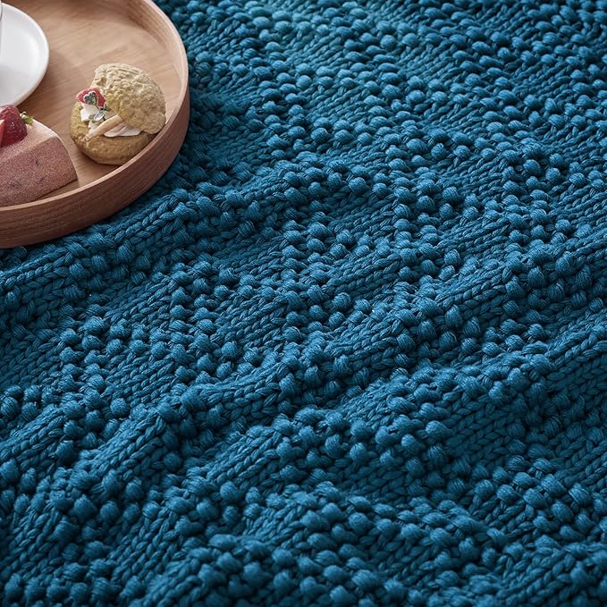 Knitted Weighted Blanket for Adult, Chunky Knit Weighted Throw for Sleep 80"*87" 20lbs, Cooling Breathable Machine Washable Heavy Blanket for Room Decor (Peacock, King)
