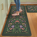 Collive Anti Fatigue Kitchen Rugs Sets of 2, Non Slip Waterproof Kitchen Mat Vintage Floral Runner Rug, Ergonomic Comfort Desk Rugs for Kitchens Floor, Sink, 20" x 47" + 20" x 32", Green