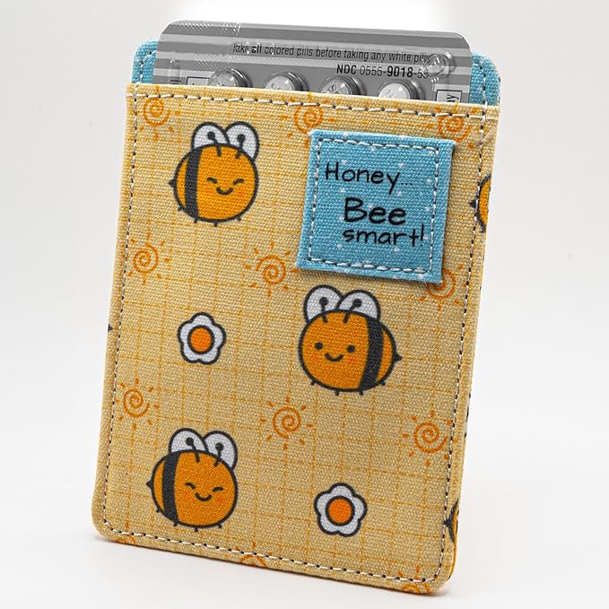 Birth Control Pill Case for Contraceptive Pills Medication Sleeve Pouch Holder - Fits up to 4' x 3' (and 2x4) Packets Holder - Cute, Honey Bee, Funny, Discrete Artwork, Anime, Pink