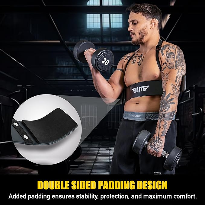 Elite Sports Arm Blaster for Building Arm Biceps & Triceps Dumbbells & Barbells Curls Muscle Builder Bicep Adjustable Isolator for Big Arms Bodybuilding Perfectly Balanced Support