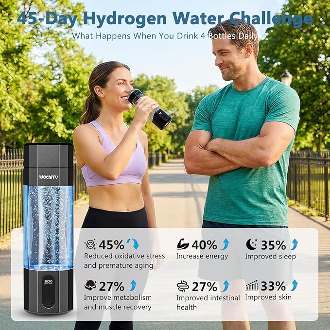 WochiTV Hydrogen Water Bottle Generator, 6400PPB High Concentration Portable Hydrogen Water Machine with SPE/PEM Tech & LED Display, 7oz Leak-Proof BPA-Free Bottle for Gym, Travel, Gifts BLACK