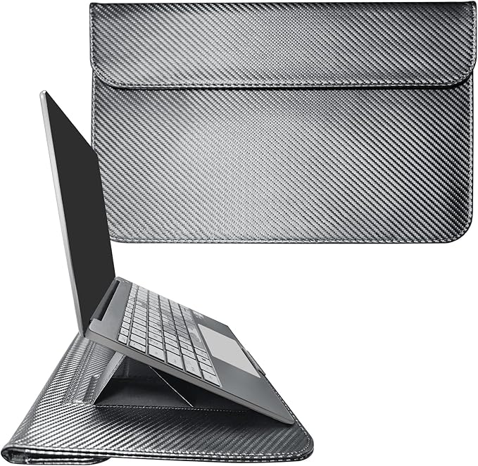 JXE JXO Faraday Bag for Laptops & Tablets, 16 Inch Laptop Sleeve Case with Laptop Stand, 2 Stand Modes, Slim Waterproof PU Leather Sleeve Cover Anti-Tracking Signal Blocking Pouch, Grey