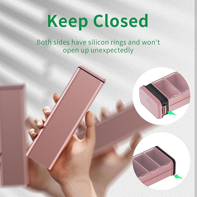 7 Day Weekly Metal Pill Organizer for Travel, Kursoaya Premium Aluminum Daily Pill Box, Cute Portable Pill Case, Large Capacity Pill Holder for Supplements, Pills, Vitamins, Medicine