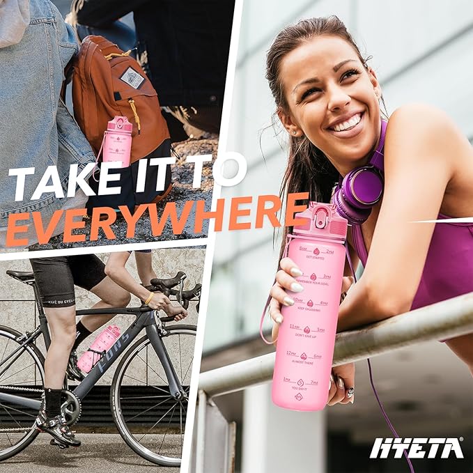 Hyeta 32oz Water Bottles with Straw - Stay Motivated and Hydrated with Convenient Times to Drink Markings, Durable, Leak-proof