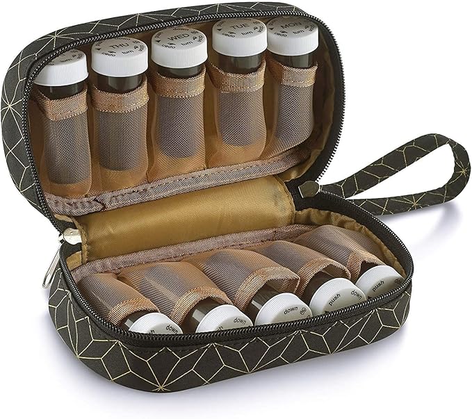 Pill Case and Pills Bottle Organizers - (Pack of 2) Weekly and Daily Medicine Container Carrier Tote Bag for Weekly Pill Bottles with 6 Extra Daily Bottles