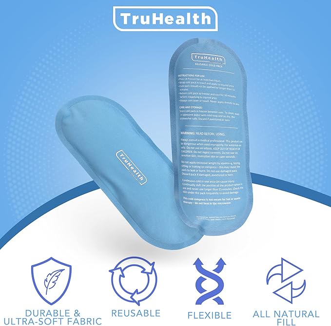 Gel Cold Compression Ice Packs for Injuries - Gentle Fabric Cold Compress - Reusable Gel Pad for Knee & Back Relief - Flexible Ice Pack Conforms to Body Contours, 2 Count, 4.5 x 9.5 in, Blue