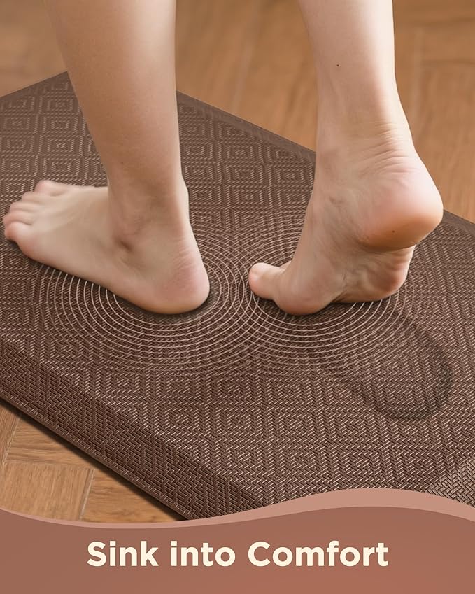 Ophanie Kitchen Mats for Floor, 3/4 Inch Thick Kitchen Rugs, 24'' x 70'' Anti Fatigue Standing Cushioned Mat, Waterproof,Comfort Ergonomic Mat for Office, Home, Sink, Brown Non-Slip Bottom