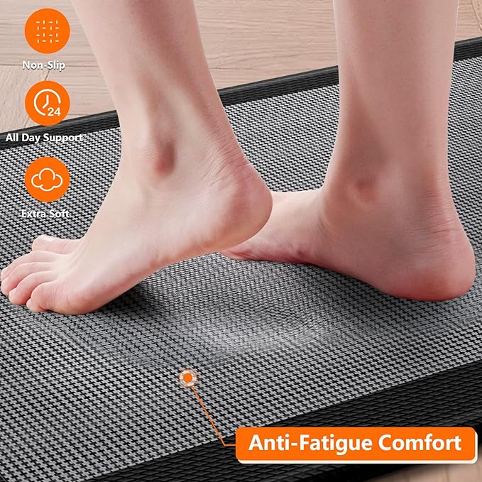 Kitchen Mats, 2PCS Kitchen Rugs for Floor, Cushioned Anti-Fatigue Mats for Kitchen Floor, Non-Slip Standing Desk Mat for Sink, Home, Laundry & Office, 17.3"x30"+17.3"x59" (Black)