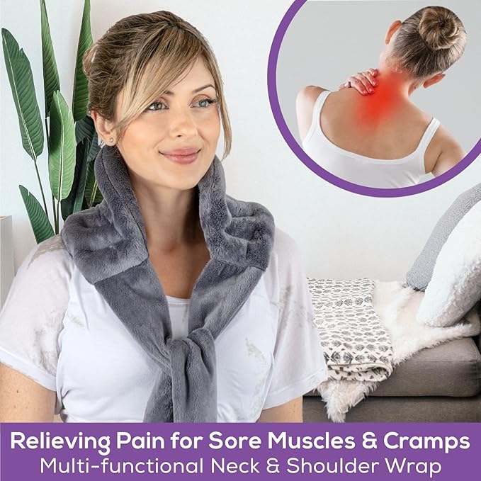 Microwavable Heating Pad for Back Pain Relief – Moist Heat Pack for Neck & Shoulders – Microwave Wheat Bag with Long Ties – Reusable Hot Cold Therapy Wrap for Cramps, Stress & Muscle Relaxation M 71”
