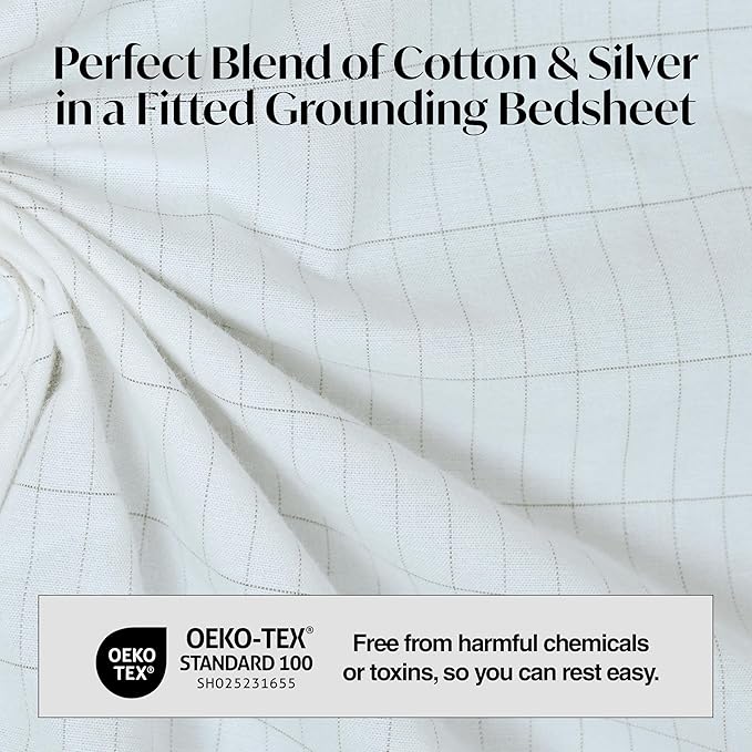 Grounding Sheets Queen Size 60x80x13.5 Inches, Organic Cotton with Silver, White Grounded Sheets Queen Size for Overall Improved Wellbeing, with 15 ft Grounding Cord