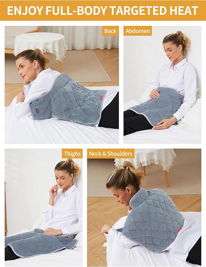 Vofuoti Heating Pad for Neck and Shoulders, Portable Cordless Heating Pad with Massager and Battery, Weighted Electric Heated Neck Shoulder Wrap, 16'' x 22'', 2.2lbs-Gray